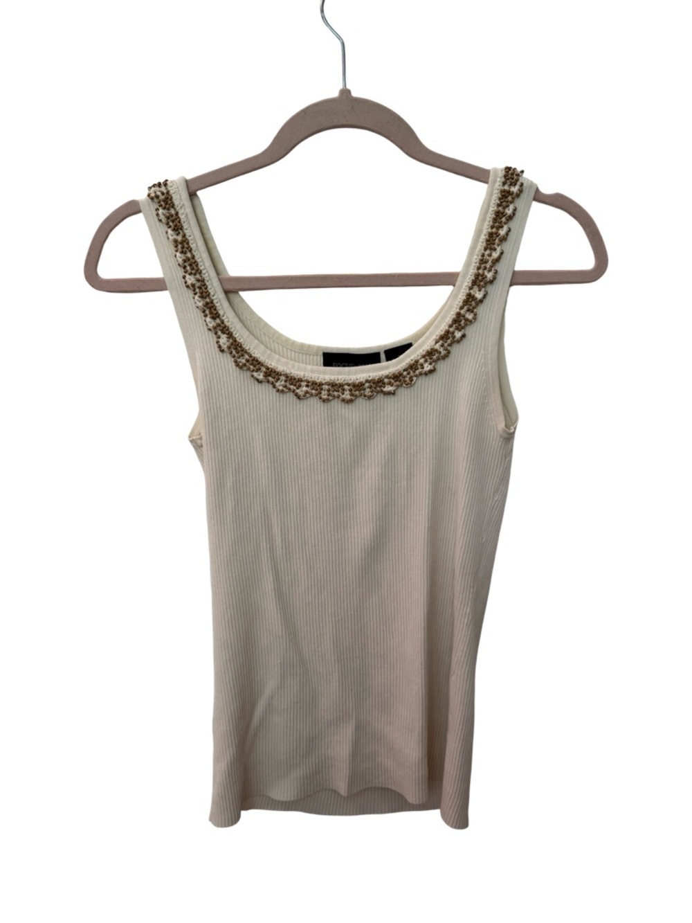 Focus 2000 Women’s White Beaded Ribbed Tank Top Vintage Sleeveless Size Medium